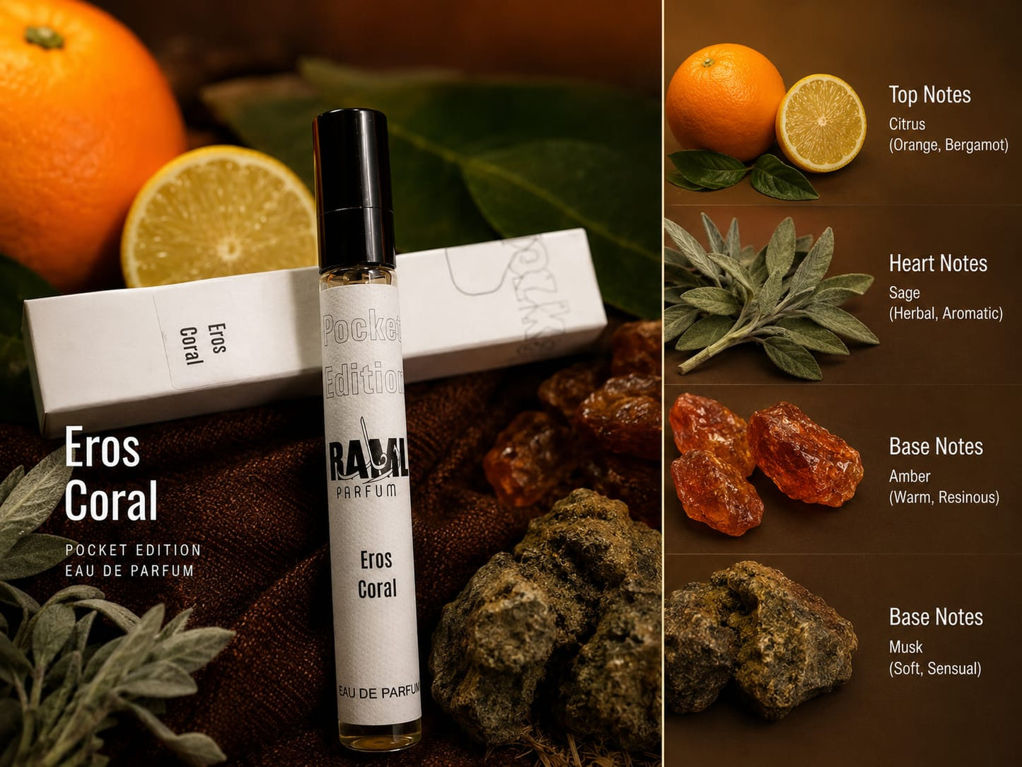 RAML Eros Coral Pocket Edition Eau De Parfum 10ml | Long Lasting Citrus Woody Perfume | Made in UAE
