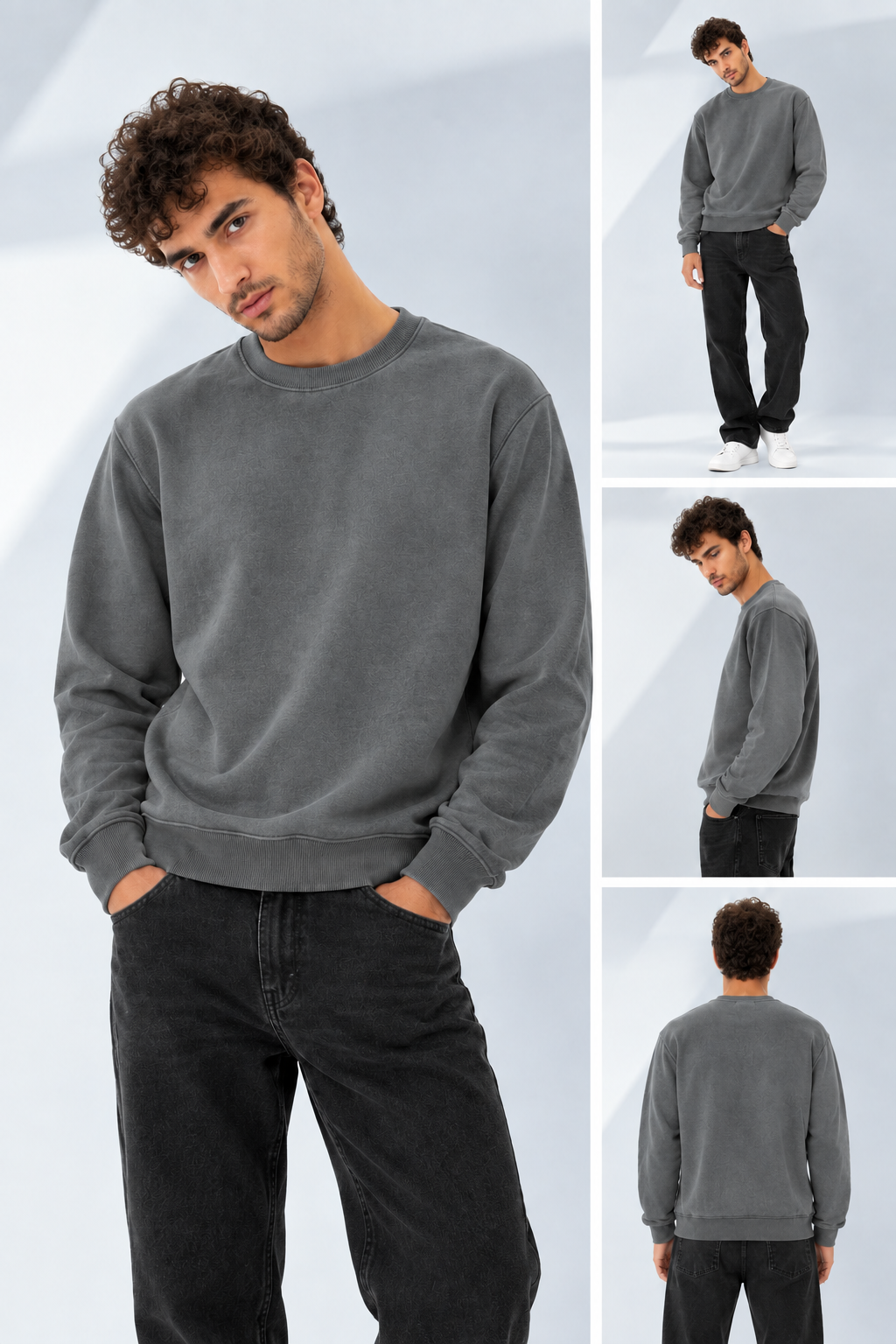 Men’s Premium Washed Grey Crewneck Sweatshirt