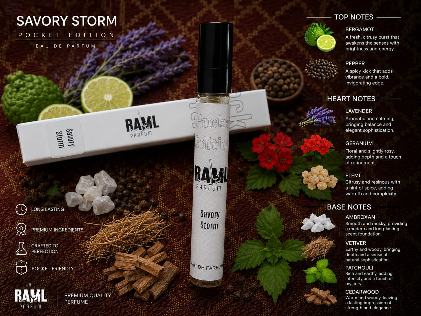 RAML Savory Storm Pocket Edition Eau de Parfum | Bergamot, Black Pepper, Lavender, Vetiver & Cedarwood | Long-Lasting Luxury Fragrance | Made in UAE