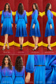 Women’s Elegant Royal Blue Chiffon Dress with Statement Belt – A-Line Fit