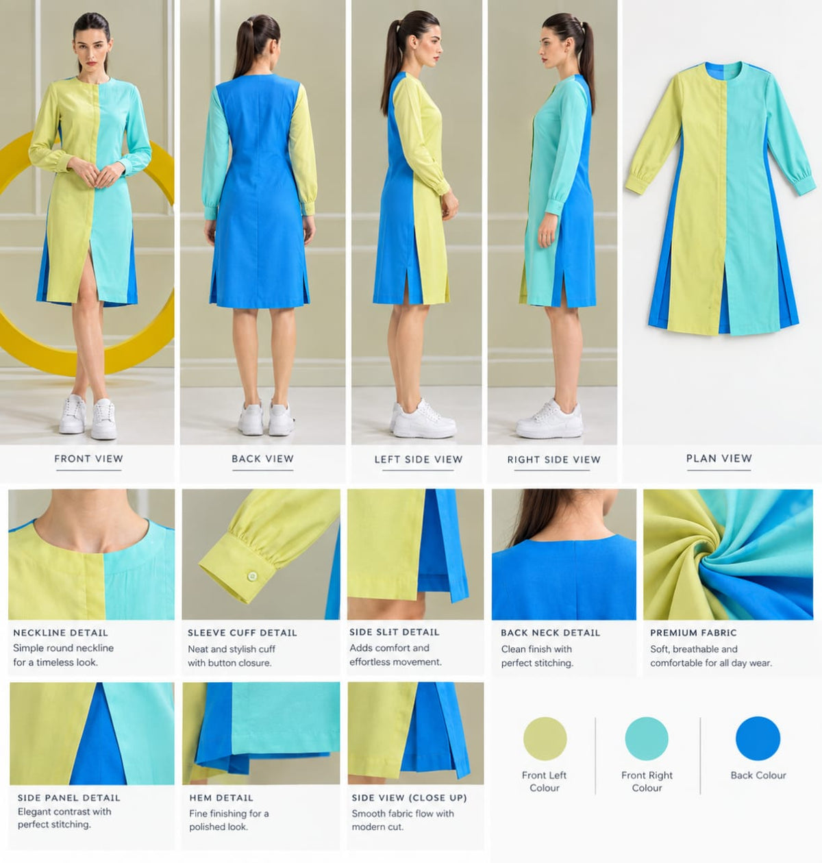 Two-Tone Color Block Longline Dress for Women