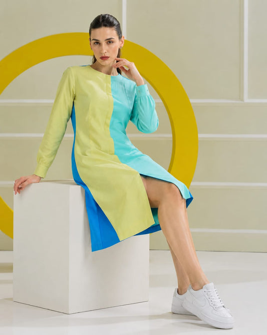 Two-Tone Color Block Longline Dress for Women