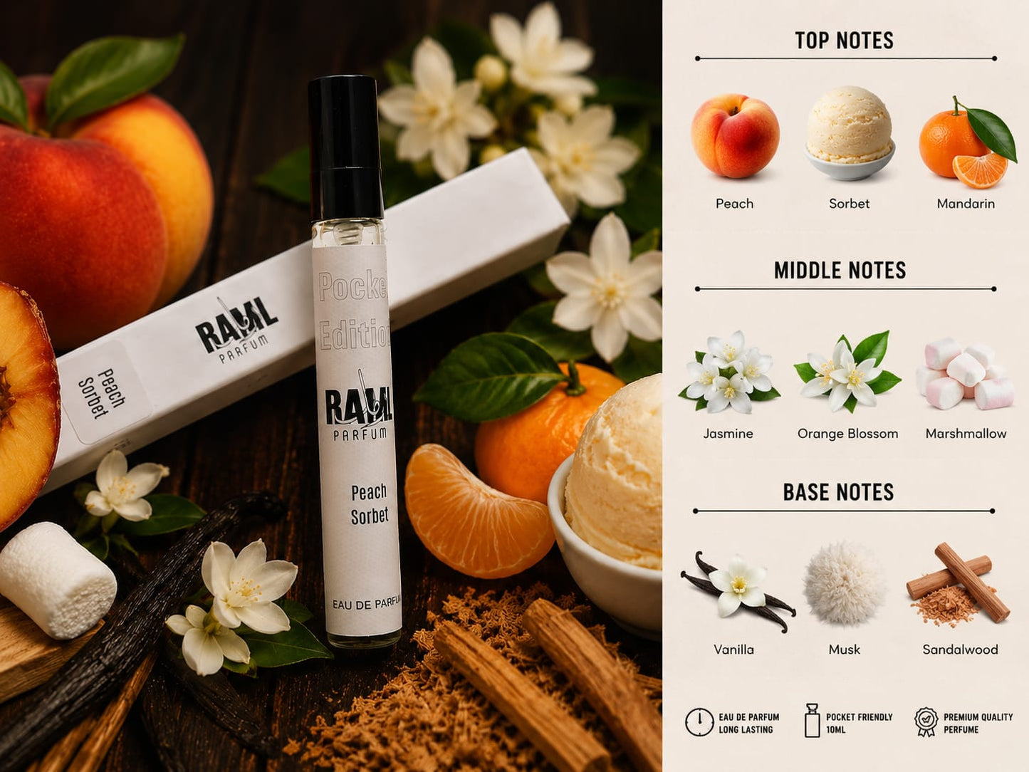RAML Peach Sorbet Pocket Edition Eau De Parfum 10ml | Fruity Gourmand Perfume | Long Lasting Fragrance | Made in UAE