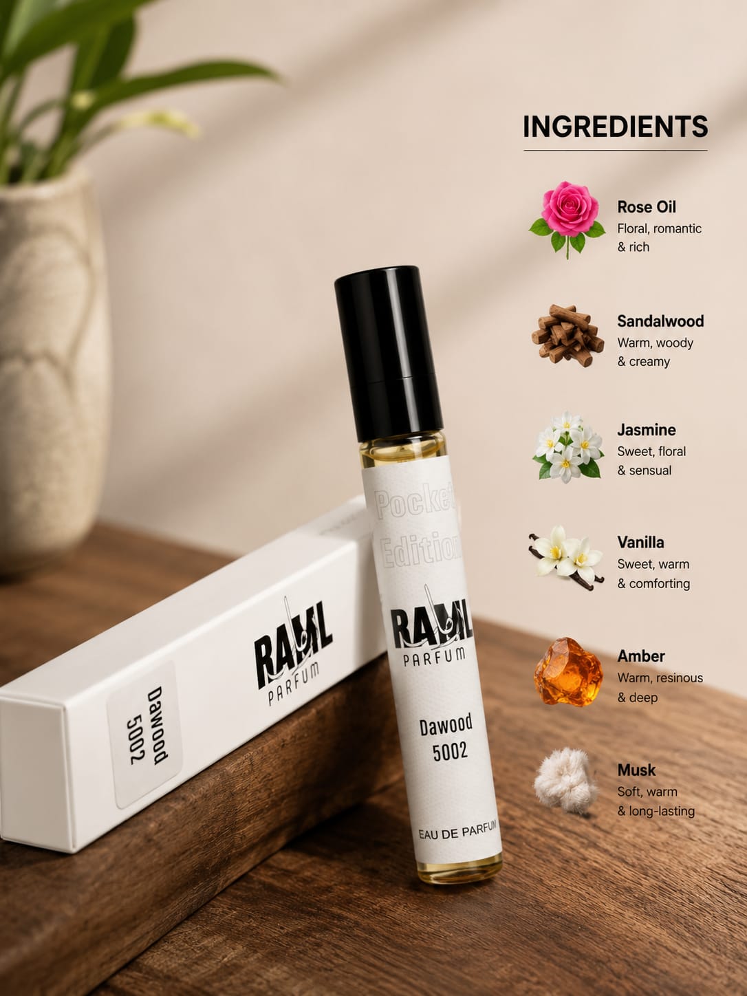 RAML Dawood 5002 Pocket Edition Eau De Parfum 10ml | Long Lasting Woody Floral Perfume | Made in UAE