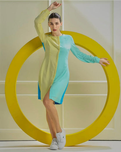Two-Tone Color Block Longline Dress for Women